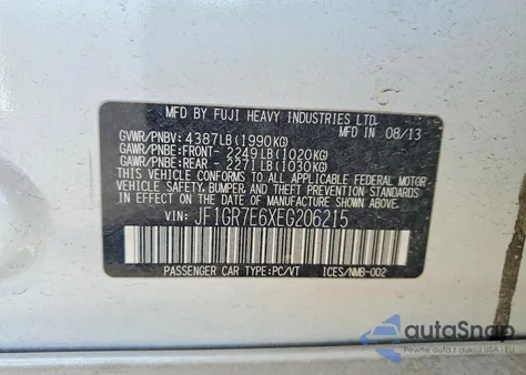 2014 Subaru Impreza Wrx from USA, damaged, VIN JF1GR7E6XEG206215